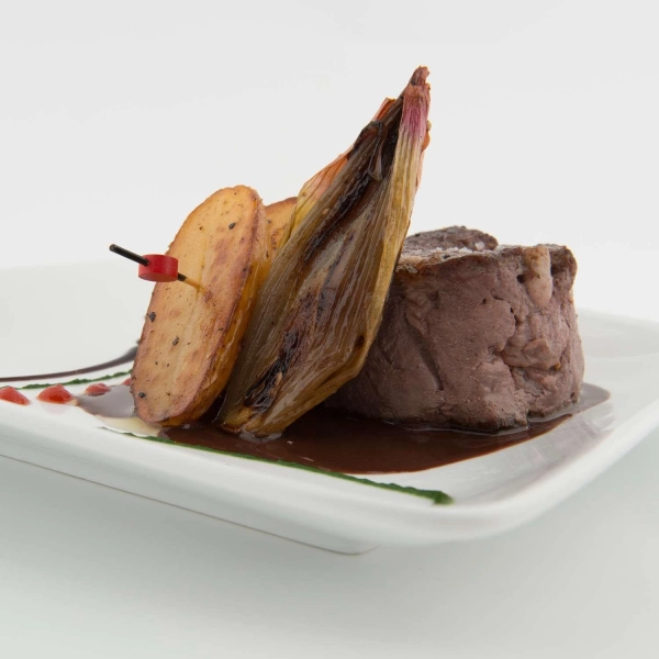 Onglet de boeuf basse température à l'échalotte confite